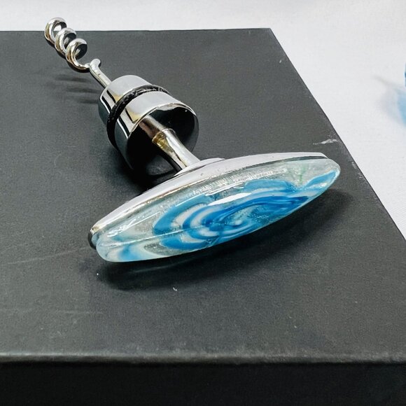 Art Glass Corkscrew & Stopper Set Teal White Iridescent Paragon Wine Accessories - Picture 6 of 11